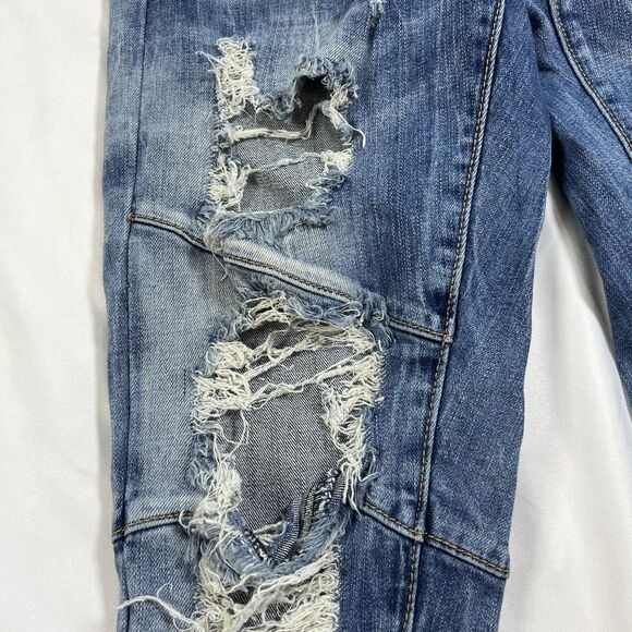 Crysp Denim Men's Destroyed Distressed Jeans Moto Zipper Accents Stretch Size 30 - Picture 4 of 14